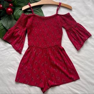 Hollister Cold Shoulder Red Floral Print Romper w/Adjustable Straps M (Women’s)